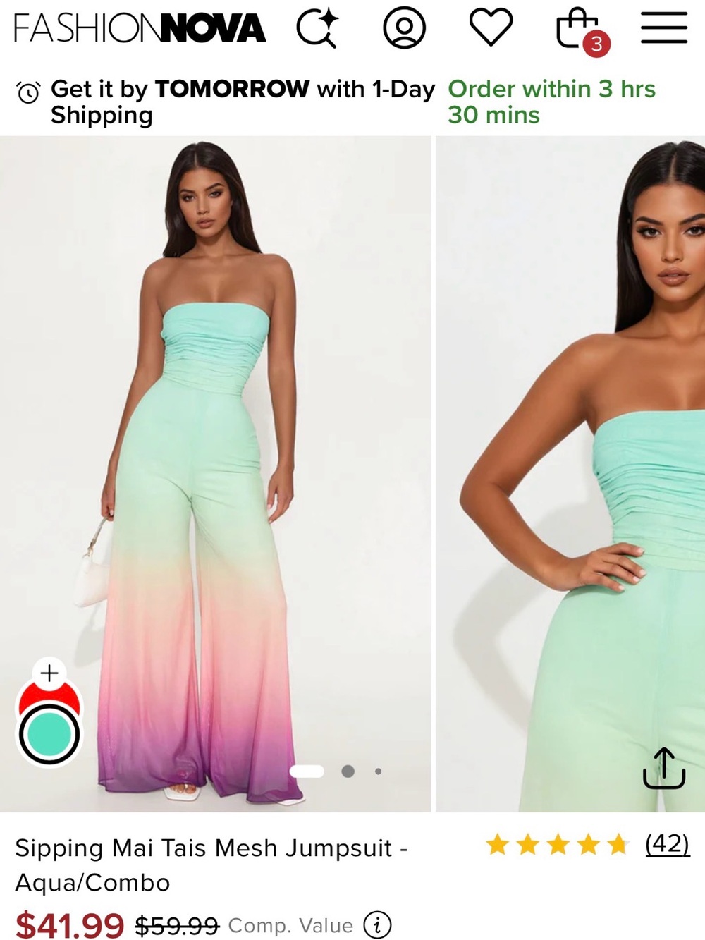 Fashion Nova Aqua to Purple Ombre Strapless Wide-Leg Jumpsuit